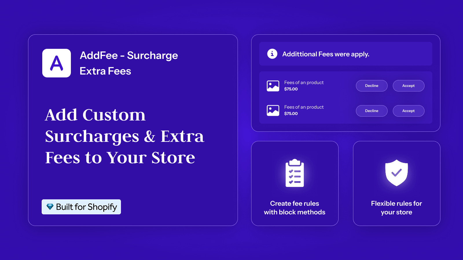 AddFee — Surcharge & Extra Fees at Checkout Shopify app screenshot