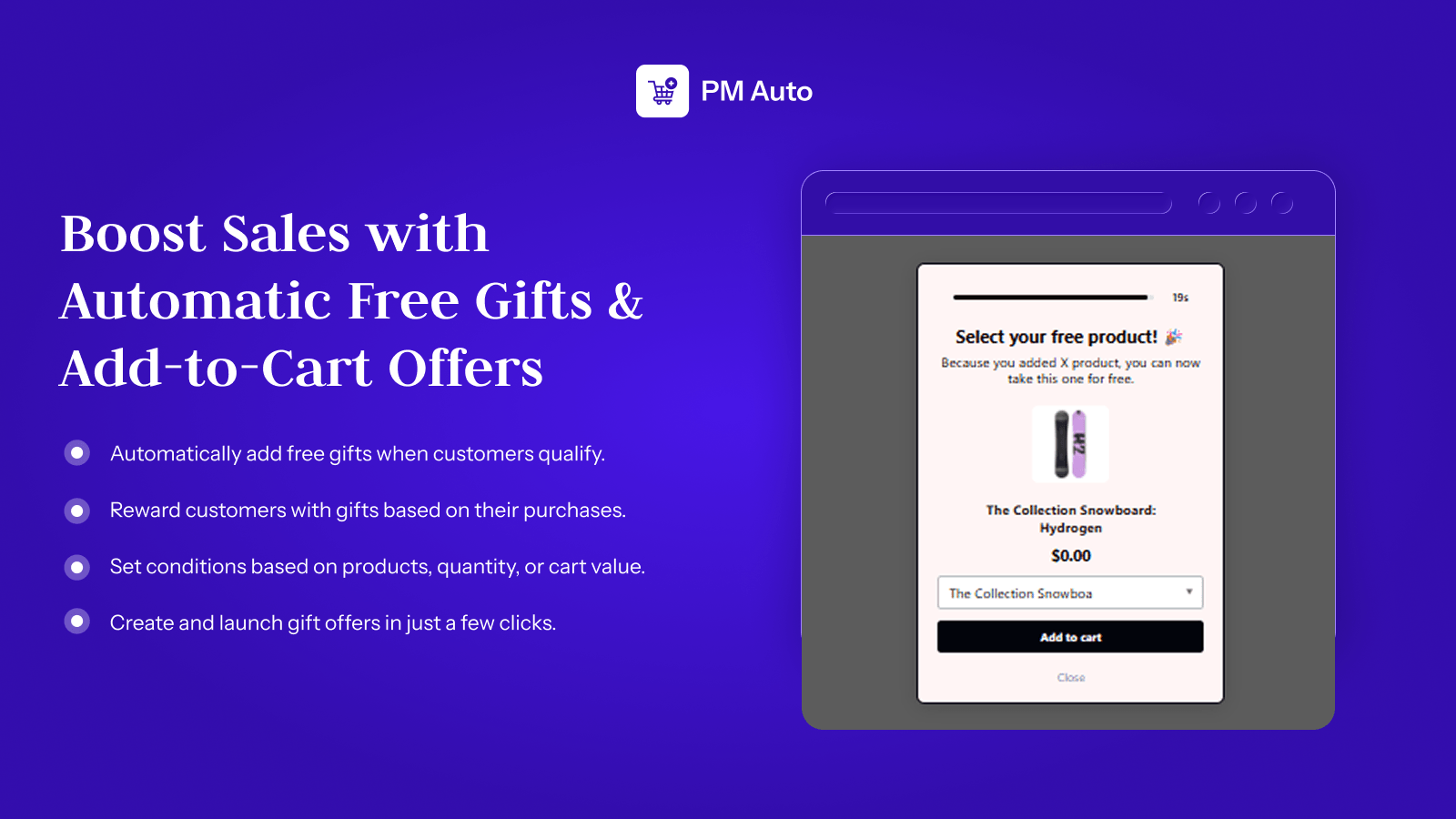 PM Auto Add to Cart — Automatic Free Gift with Purchase Shopify app screenshot